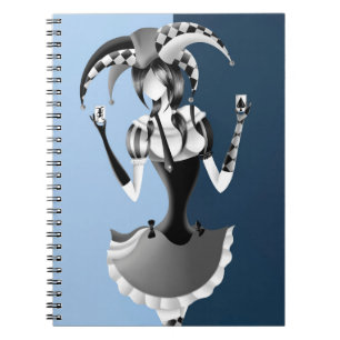 Quirky Jester Holding two Playing Cards Notebook