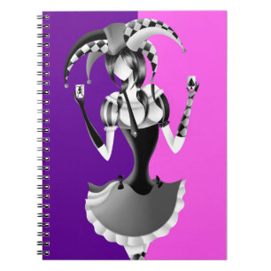 Quirky Jester Holding two Playing Cards Notebook