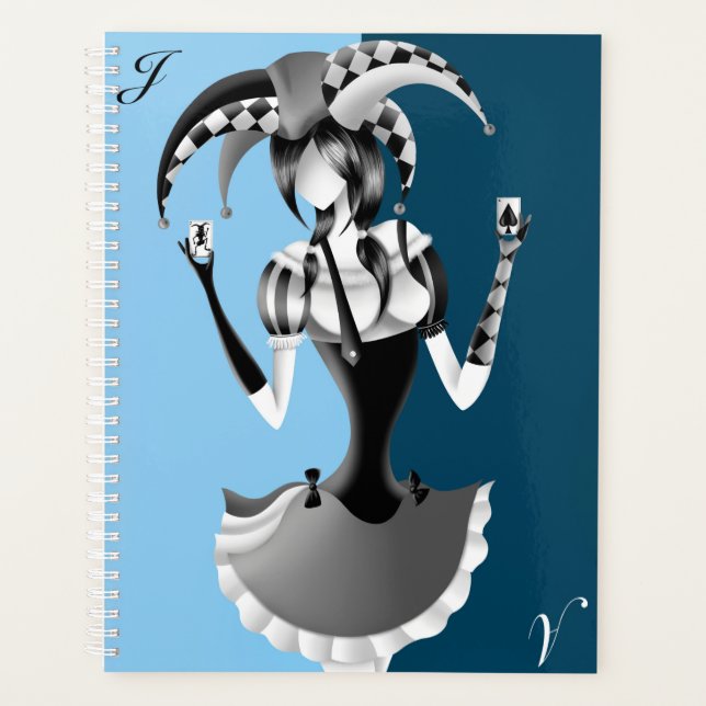 Quirky Jester Holding two Playing Cards  Planner (Front)