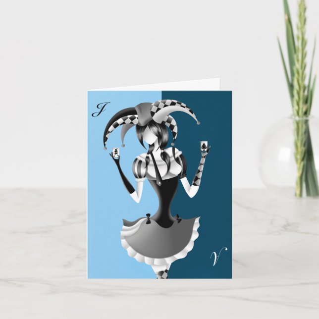 Quirky Jester Light Blue  Greetings Card (Front)