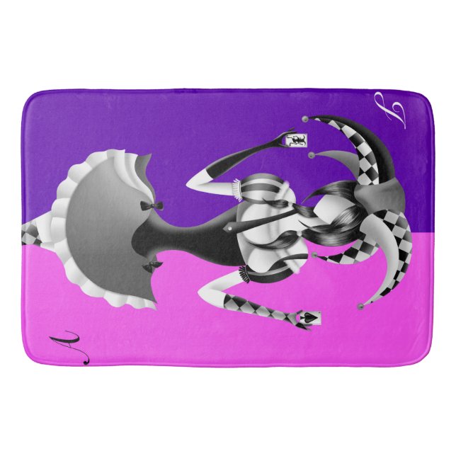 Quirky Jester pink and purple Bath Mat (Front)