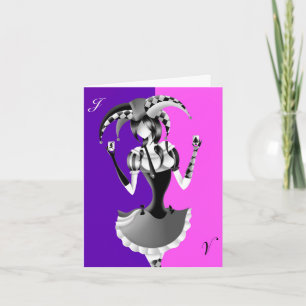 Quirky Jester Pink and Purple  Greetings Card