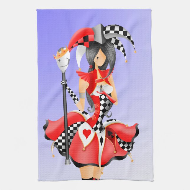 Quirky Jester & Puppet King  Tea Towel (Vertical)