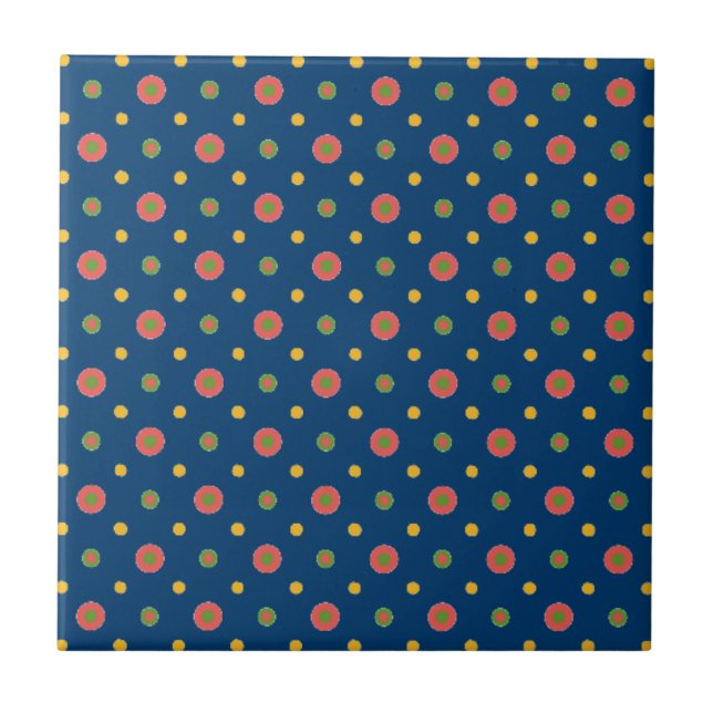 Quirky Jumbo Polka Dots on Navy Blue Ceramic Tile (Front)
