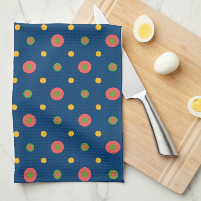 Quirky Jumbo Polka Dots on Navy Blue Kitchen Towel (Quarter Fold)