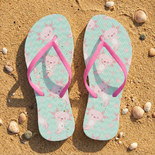 Quirky Kawaii Axolotl Pattern Flip Flops