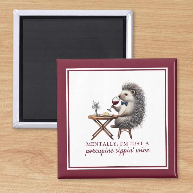 Quirky Kitchen Decor Funny Porcupine Wine Magnet (Add some humor to your kitchen with this funny porcupine wine magnet. Perfect for wine lovers!)