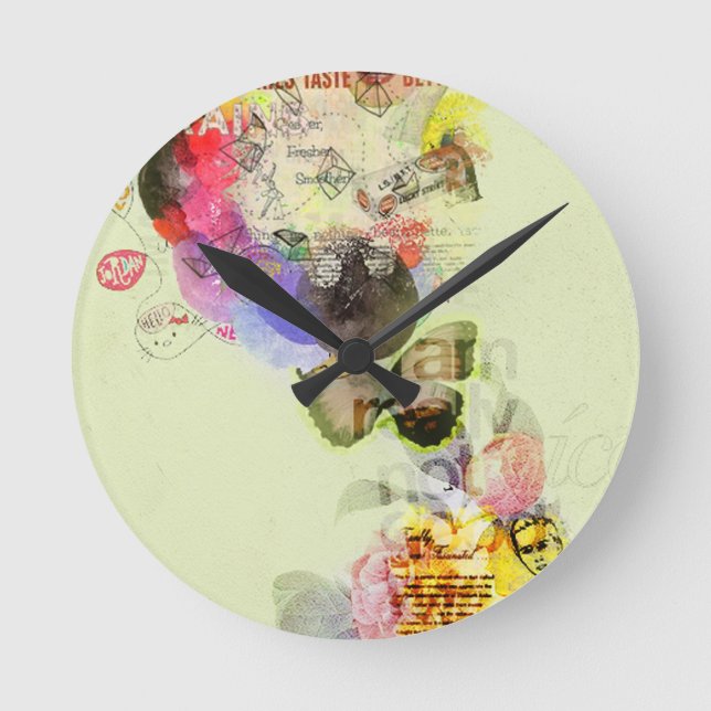 Quirky kitsch mixed media artwork. round clock (Front)