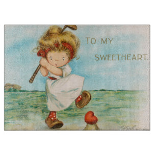 Quirky Kitschy Golf Themed Valentine, circa 1915 Cutting Board