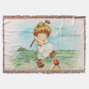 Quirky Kitschy Golf Themed Valentine, circa 1915 Throw Blanket