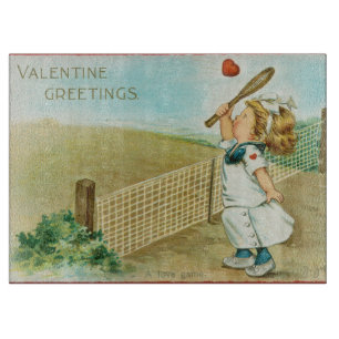 Quirky Kitschy Tennis Themed Valentine, circa 1915 Cutting Board