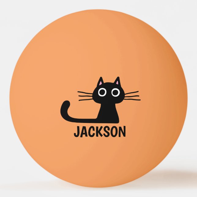 Quirky Kitty Personalised | Cool Black Cat Custom Ping Pong Ball (Front)