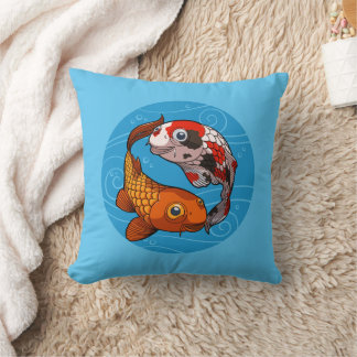 Quirky Koi Carp Yin Yang Design Fish Illustration Cushion