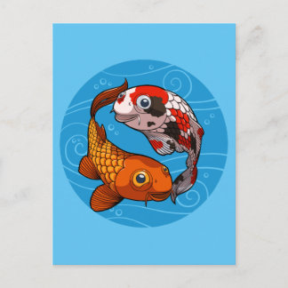 Quirky Koi Carp Yin Yang Design Fish Illustration Postcard