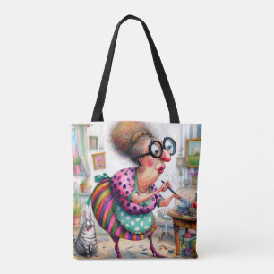 Quirky Lady & Cat Tote Bag