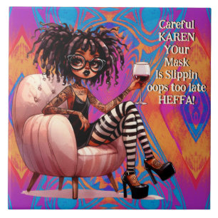 Quirky Lady Tattoo & Wine Karen Ceramic Tile