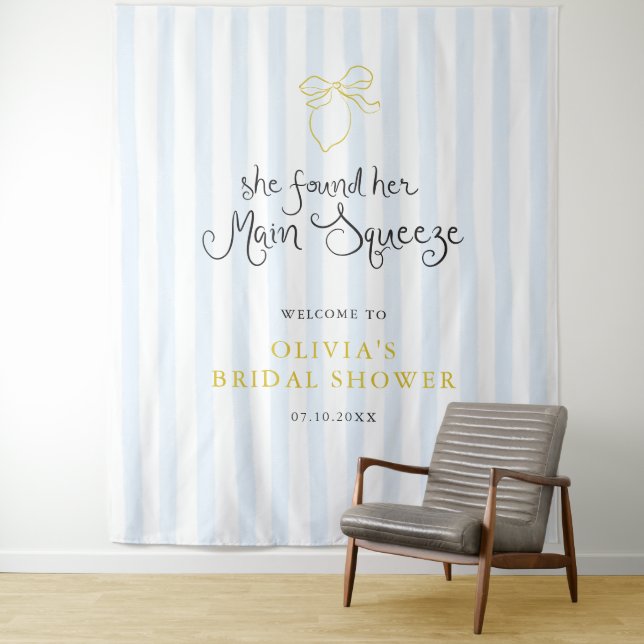 Quirky Lemon Main Squeeze Bridal Shower Welcome Tapestry (In Situ)
