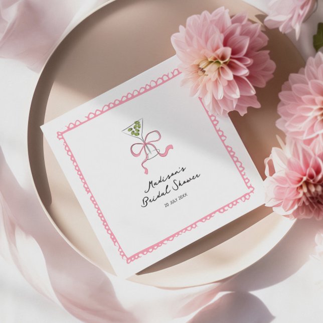 Quirky Martini Bow Hand Drawn Bridal Shower Napkin (Creator Uploaded)