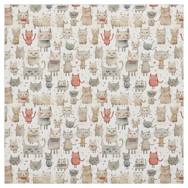 Quirky Meowments: Whimsy Cat Fabric (Swatch)