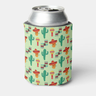 Quirky Mexican Cactus and Sombrero Pattern Can Cooler