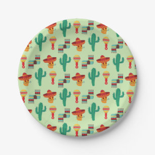 Quirky Mexican Cactus and Sombrero Pattern Paper Plate