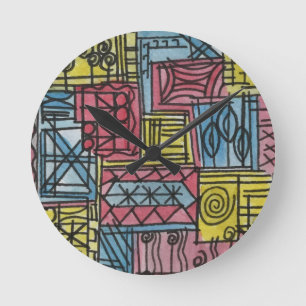 Quirky-Modern Geometric Watercolor Art Round Clock