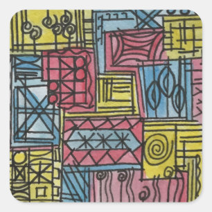 Quirky-Modern Geometric Watercolor Art Square Sticker