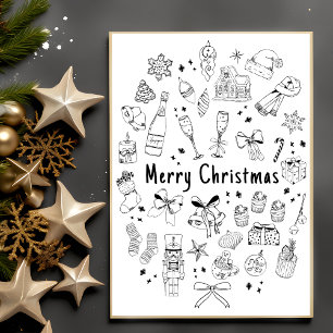 Quirky Modern One Photo Black & White Xmas Card