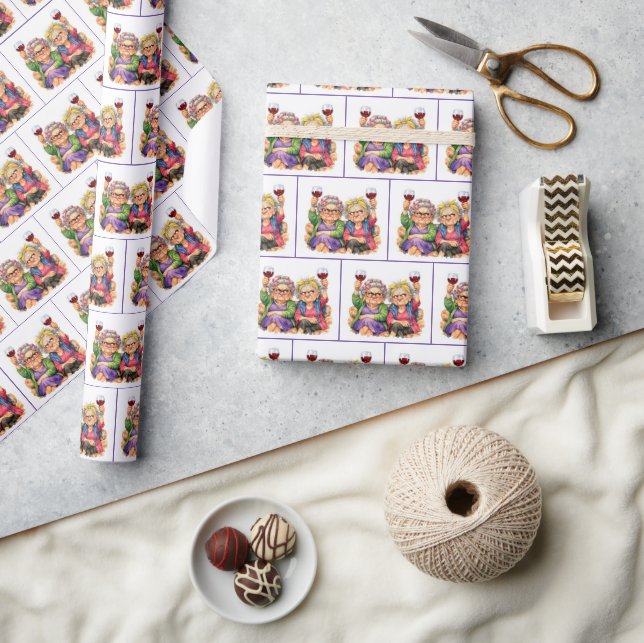 Quirky Old Ladies with Red Wine Wrapping Paper (Crafts)