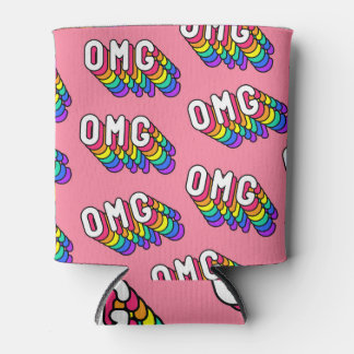 Quirky OMG Pink Comic Wallpaper Can Cooler