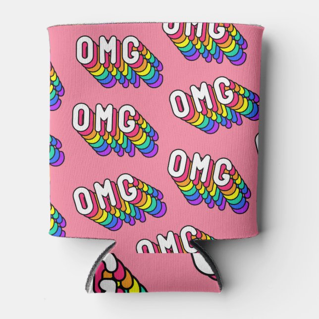 Quirky OMG Pink Comic Wallpaper Can Cooler (Front)