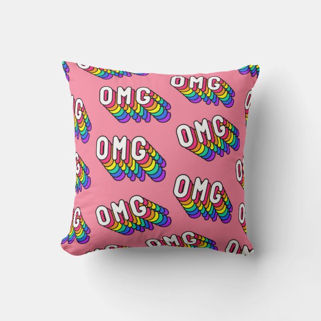 Quirky OMG Pink Comic Wallpaper Cushion (Front)