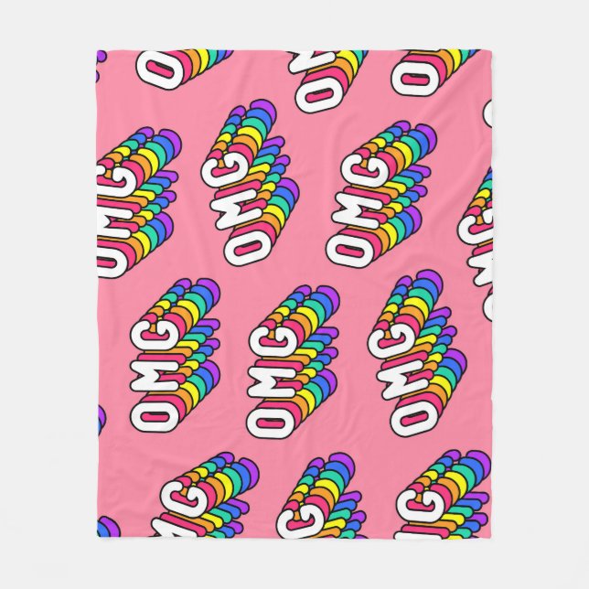 Quirky OMG Pink Comic Wallpaper Fleece Blanket (Front)