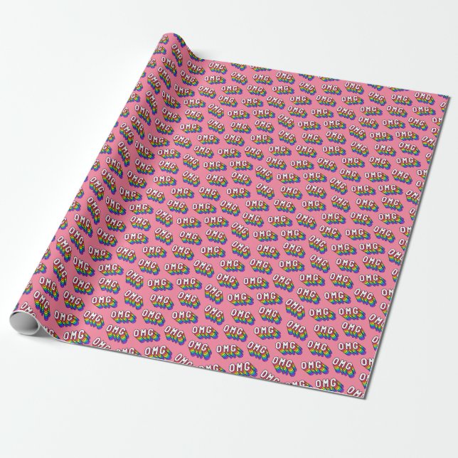 Quirky OMG Pink Comic Wallpaper Wrapping Paper (Unrolled)