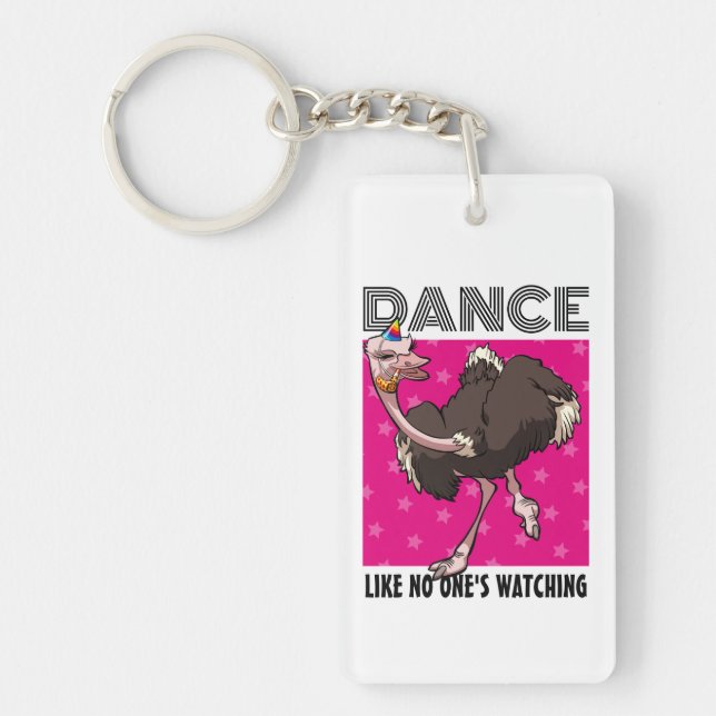 Quirky Ostrich Dance Like No One's Watching Design Key Ring (Front)
