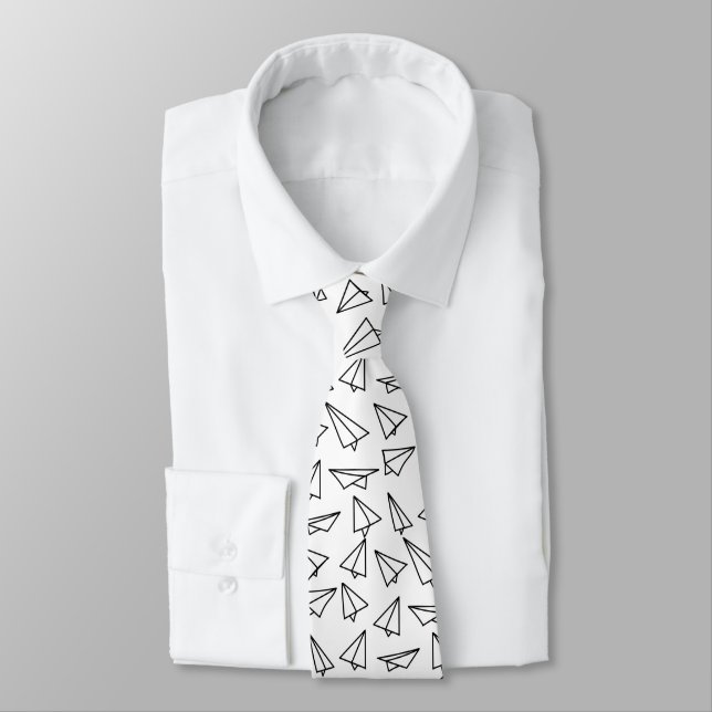 Quirky Paper Aeroplane Pattern Tie (Tied)