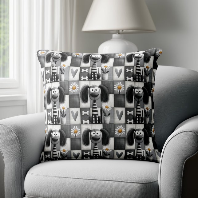 Quirky Patchwork Striped Dog Pattern Cushion (Creator Uploaded)