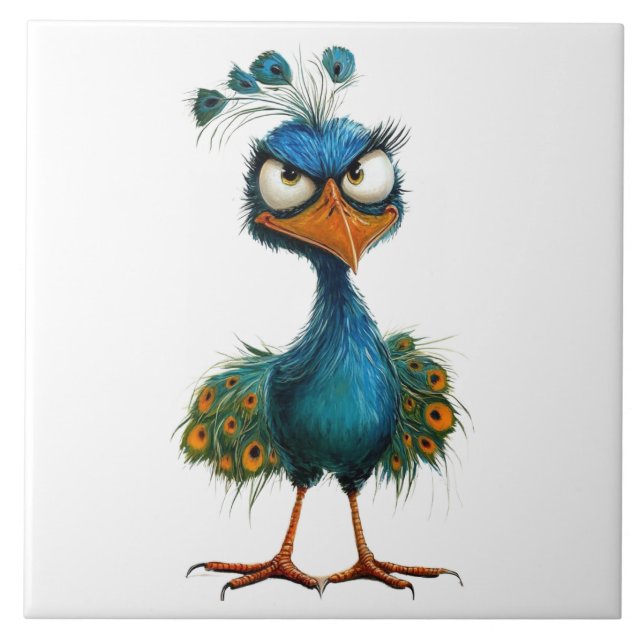 quirky peacock bird tile (Front)