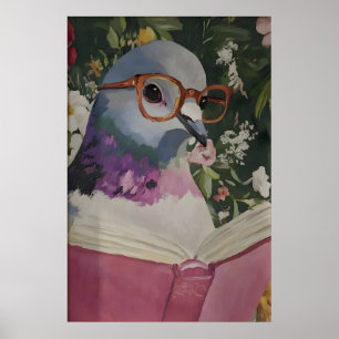 Quirky Pigeon Reading in Bathroom Art Print Cheeky