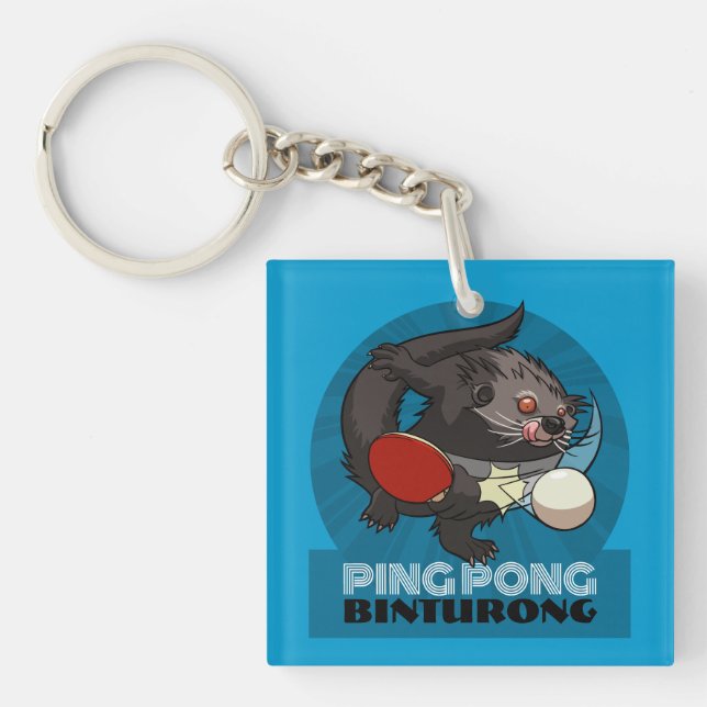 Quirky Ping Pong Binturong Table Tennis Player Key Ring (Front)