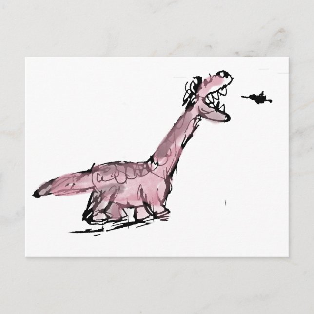 Quirky Pink Dinosaur Postcard (Front)