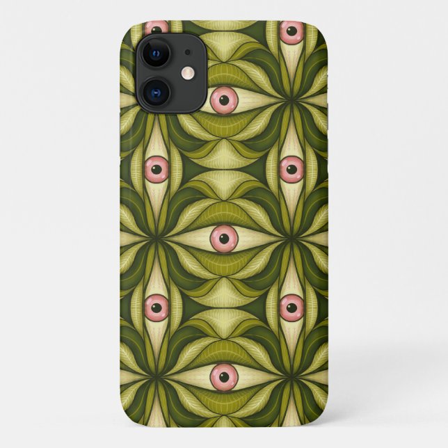 Quirky Pink Eyes And Green Botanicals Pattern Case-Mate iPhone Case (Back)
