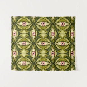 Quirky Pink Eyes And Green Botanicals Pattern Tapestry