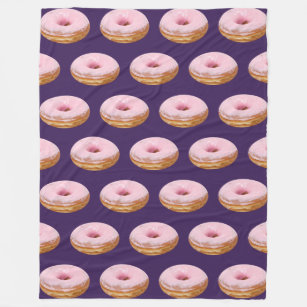 Quirky Pink Glazed Doughnuts Pattern Purple Fleece Blanket