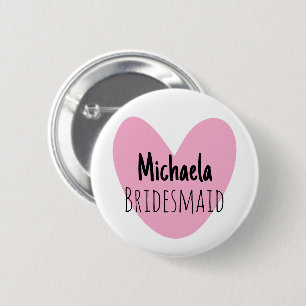 Quirky pink heart bridesmaids name buttons