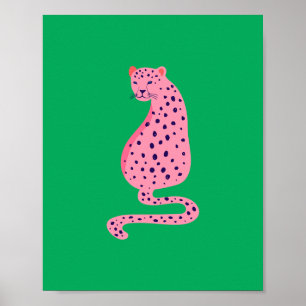 Quirky Pink Leopard Green Aesthetic Poster