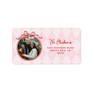 Quirky Pink & Red Whimsical Bow Happy Holidays Label
