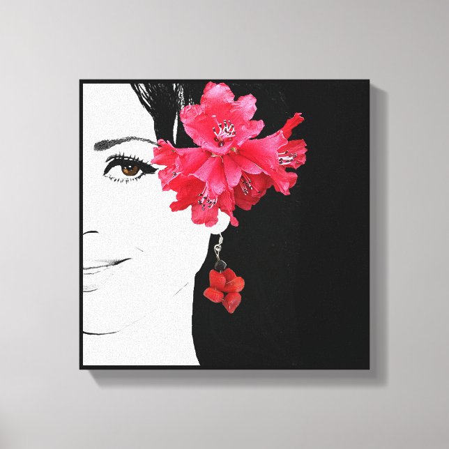 Quirky pretty girl face fashion illustration canvas print (Front)