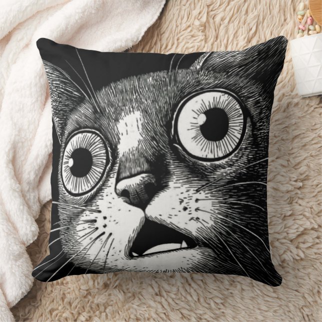 Quirky Psycho Cat Throw Pillow – Retro Cool (Blanket)