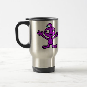 QUIRKY PURPLE ALIEN CARTOON FUNNY SCIENCE-FICTION TRAVEL MUG